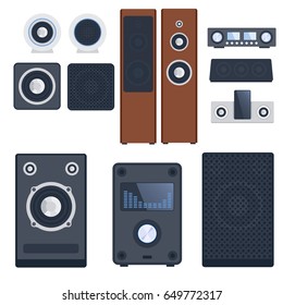 Home sound system stereo flat vector music loudspeakers player subwoofer equipment technology.