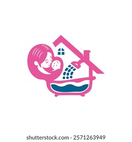 Home spa baby Logo Design. Baby Spa. Mom and Baby Vector Design Illustration.