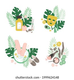 Startseite SPA-Doodle-Arrangements, Elemente, Zutaten und Dekorationen.