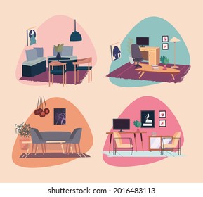 Home spaces and living room decoration symbol group