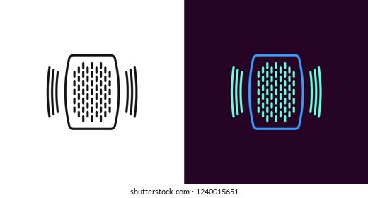 Home speaker illustration. Vector icon of Voice assistant with sound waves in outline style. Black and color version