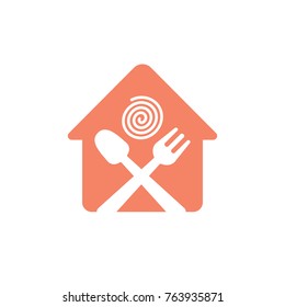 home spoon and fork. with hypnotic spiral shape logo vector  