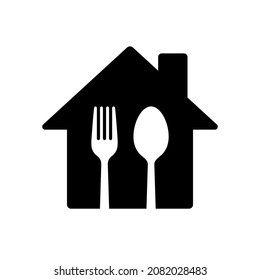 Home with spoon and fork icon, House cooking logo, Homemade food concept, Vector illustration