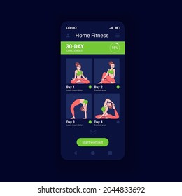 Home sport activities app smartphone interface vector template. Mobile app page design layout. Fitness plan for month. Yoga routine schedule screen. Flat UI for application. Phone display