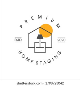 Home Stages Logo Living Room Business, Furniture Decoration Design, Property Care Furnishing Vector Template 