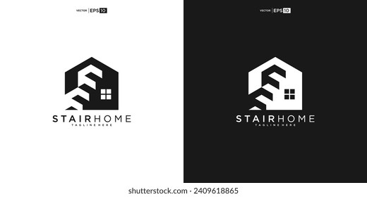 home Stair Steps Tread Silhouette for Staircase Architecture Interior Building logo design