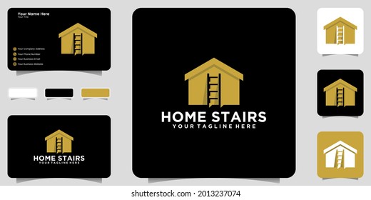 home and stairs logo design inspiration icon and business card design