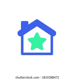 Home with star icon vector, filled flat sign, bicolor pictogram, star house green and blue colors. Symbol, logo illustration