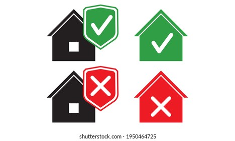 Home stay safe, Social Distancing . sign of protection shield, check mark. Vector symbol illustration Buildings house home icon set. Silhouette design elements. isolated