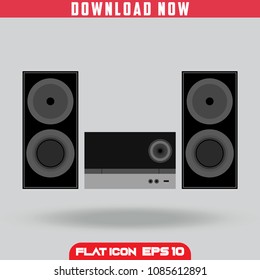 Home Stereo Sound Music System. Realistic. Speakers. bass effect.  Flat Icon Vector isolated design. Grey Background