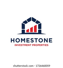 Home and stone logo combination, with a graph bar to symbolize about finance or investment.
