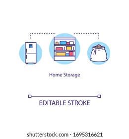 Home Storage Concept Icon. House Pantry. Household Domestic Cupboard. Larder, Storeroom. Quarantine Food Stock Idea Thin Line Illustration. Vector Isolated Outline RGB Color Drawing. Editable Stroke