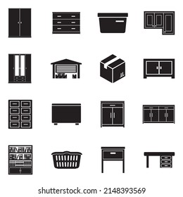Home Storage Icons. Schwarzes Flachdesign. Vektorgrafik.