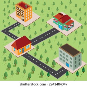 Home street workplace sketch. City facade buildings empty no people urban street real estate night town exterior horizontal vector illustration. Math. Physics.