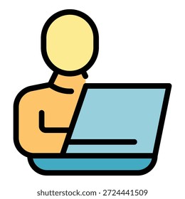 Vetor de contorno de ícone de estudante de casa. Estudo online. Cor plana da escola remota