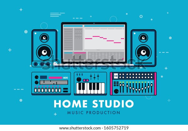 Home Studio Music Production Vector Illustration Stock Vector Royalty 