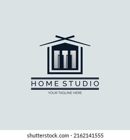 Home Studio Piano tuts music studio letter M logo design template for brand or company and other