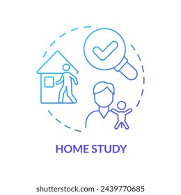 Home study blue gradient concept icon. Social worker home visit. Family assessment. Legal process of adoption. Round shape line illustration. Abstract idea. Graphic design. Easy to use