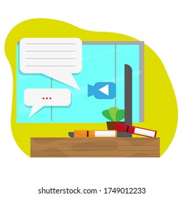 Concepto de estudio en el hogar. Clase en línea. Autoaprendizaje - Ilustración vectorial