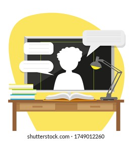 Concepto de estudio en el hogar. Clase en línea. Autoaprendizaje - Ilustración vectorial