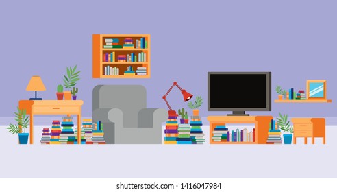 Home study room with books design