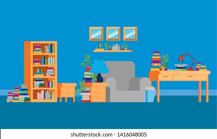 Home study room with books design