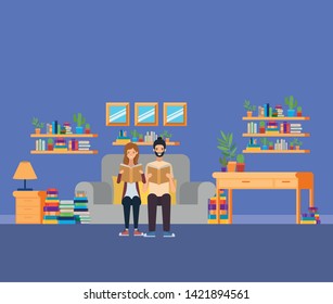 Home study room with books design