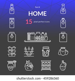 Home stuff outline icon set of 15 thin modern and stylish icons. Part 8 - pantry stuff and furniture. White line version. EPS 10. Pixel perfect icons.