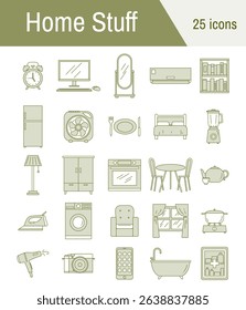 Home stuff vector icon collection. Home appliances and furniture icons.