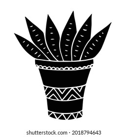 Home succulent pot icon, black silhouette. Vector illustration isolated on a white background.