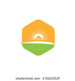 Home with sun vector logo design. Nature Landscape Logo Design.
