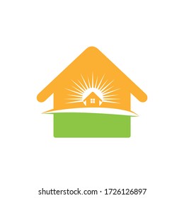 Home with sun vector logo design. Nature Landscape Logo Design.