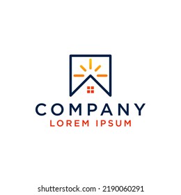 logotipo, icono y vector del hogar y de la salida del sol