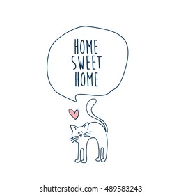 home sweet home with a cat card. vector illustration