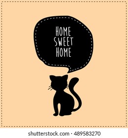 home sweet home with a cat card. vector illustration