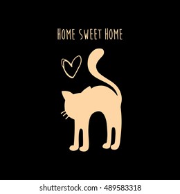 home sweet home with a cat card. vector illustration