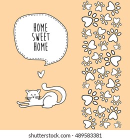 home sweet home with a cat card. vector illustration