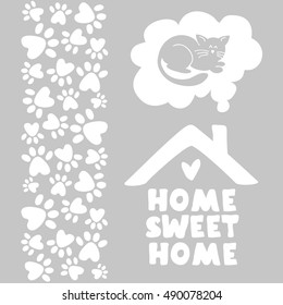 home sweet home with a cat card. vector illustration