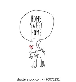 home sweet home with a cat card. vector illustration