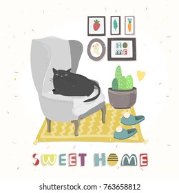 Home sweet home. Colored vector illustration