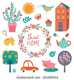 Home sweet home colorful set. Vector illustration