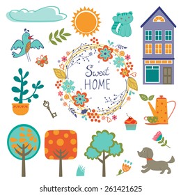 Home sweet home colorful set. Vector illustration