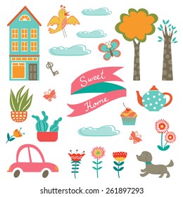 Home sweet home colorful set. Vector illustration