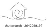 Home Sweet Home Continuous Line Icon, Minimalistic One Line Drawing of House within Heart Shape Symbolizing Home Love. eps 10, Heart inside a house drawn with one continuous line. The concept of love.