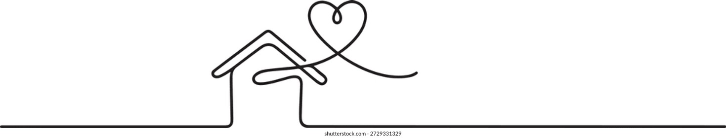 Home Sweet Home Continuous Line Icon, Love for home symbol in continuous line drawing style. one line Icon drawing
