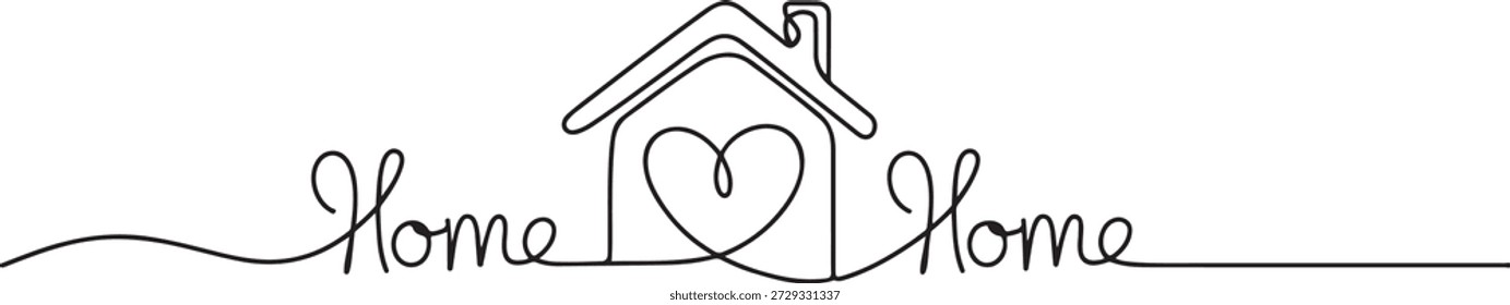 Home Sweet Home Ícone de linha contínua, Amor pelo símbolo da casa no estilo de desenho de linha contínua.
