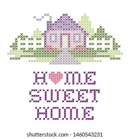 Home Sweet Home Cross Stitch Embroidery Stock Vector (Royalty Free ...