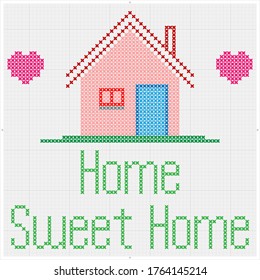 Home Sweet Home Cross Stitch Vector Art Illustration