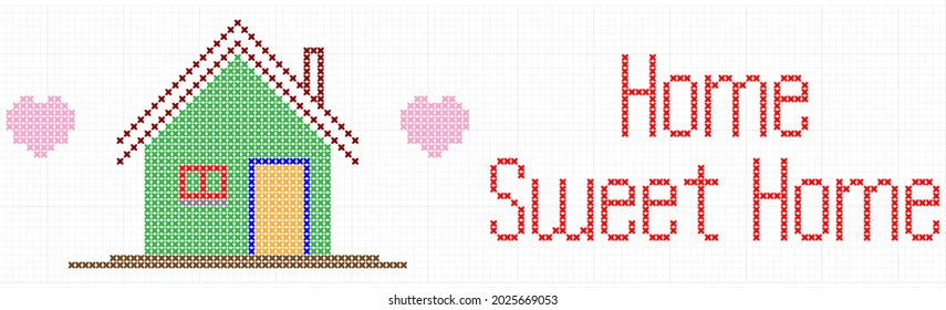 Home Sweet Home Cross Stitch Vector Art Illustration