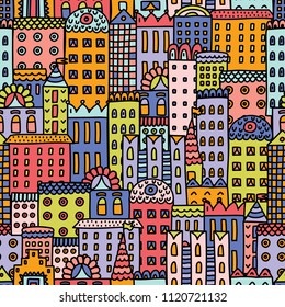 Home sweet home. Cute seamless pattern with houses. Town.